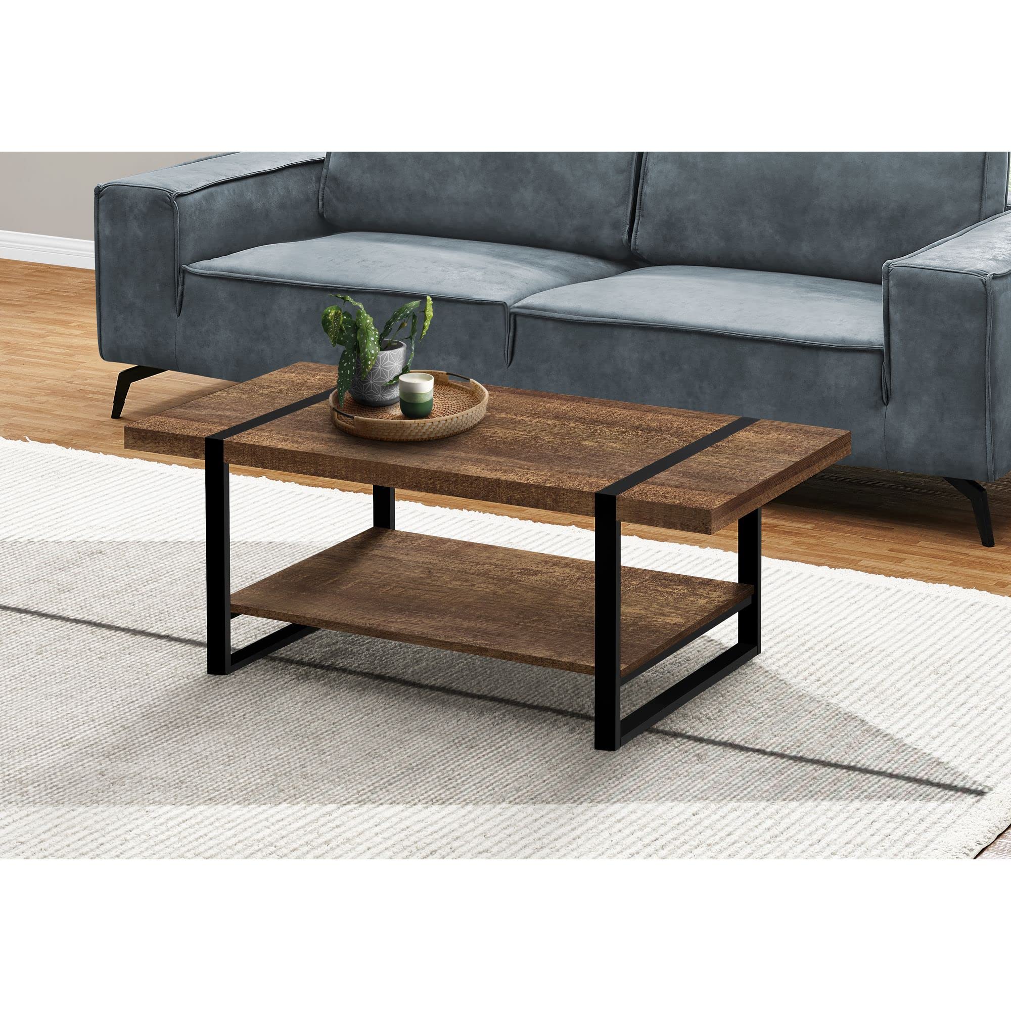 Monarch Specialties 2850, Accent, Cocktail, Rectangular, Living Room, 48", Laminate, Brown, Contemporary, Modern Coffee Table Reclaimed Wood-Look/Black Metal, 47.25" L X 23.75" W X 17.75" H